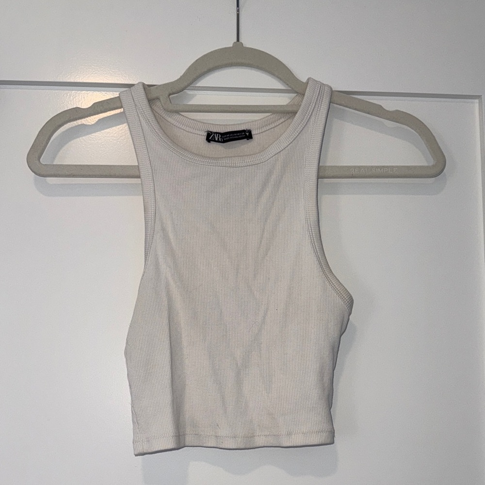 Zara Off-White Ribbed Crop Top